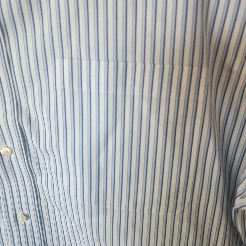 Paul Frederick 100% Cotton White Blue Striped Button Down Shirt Mens 16.5 - 37 - Picture 9 of 11